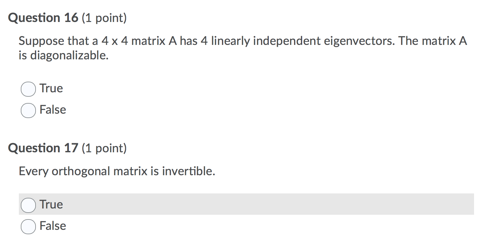 Solved Question 16 (1 point) Suppose that a 4 x 4 matrix A | Chegg.com