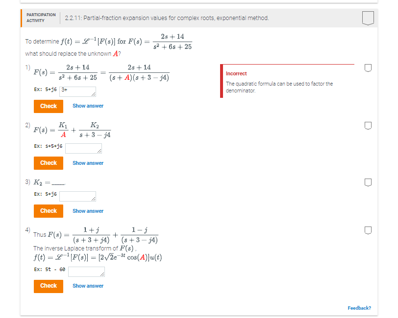 Solved ARTICIPATION ACTIVITY 2.2.11: Partial-fraction | Chegg.com