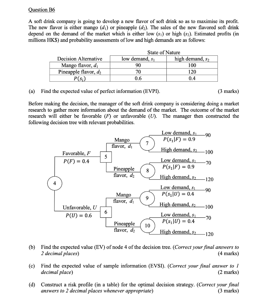 Solved Question B6 A soft drink company is going to develop