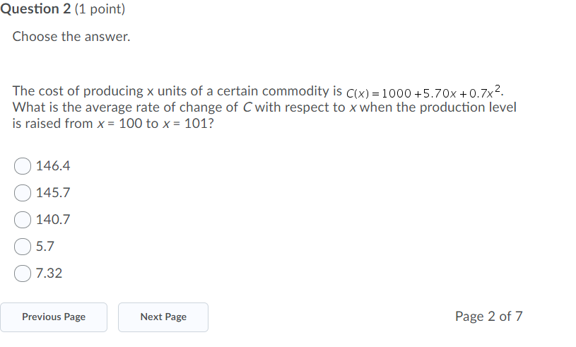 Question 1 1 Point Choose The Answer The Cost Of Chegg Com