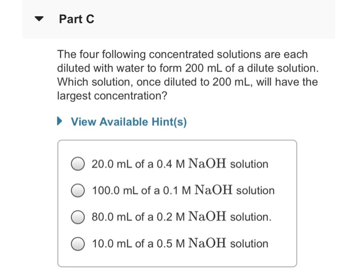 Solved Part C The four following concentrated solutions are