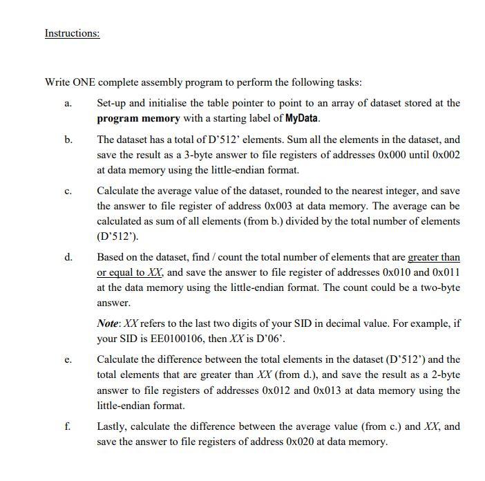 Solved Instructions: c. Write ONE complete assembly program | Chegg.com