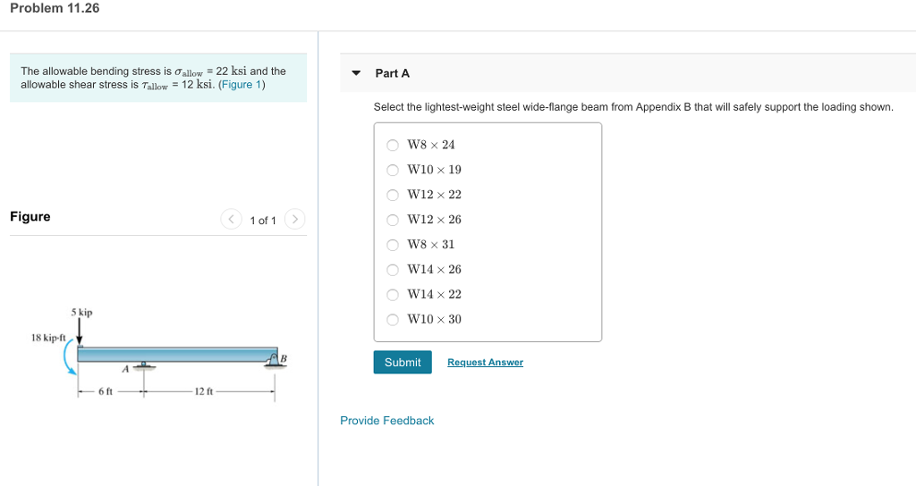 Solved Problem 11.26 The allowable bending stress is | Chegg.com