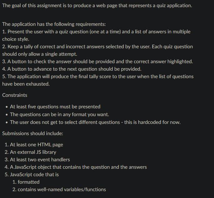 Solved The goal of this assignment is to produce a web page | Chegg.com