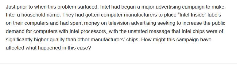 Solved Just prior to when this problem surfaced, Intel had | Chegg.com