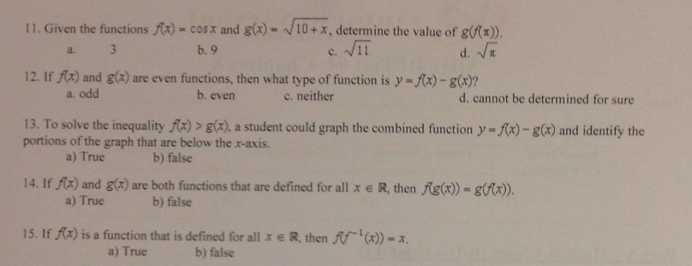 Solved 11 Given The Functions F X Cos X And G X V1 Chegg Com