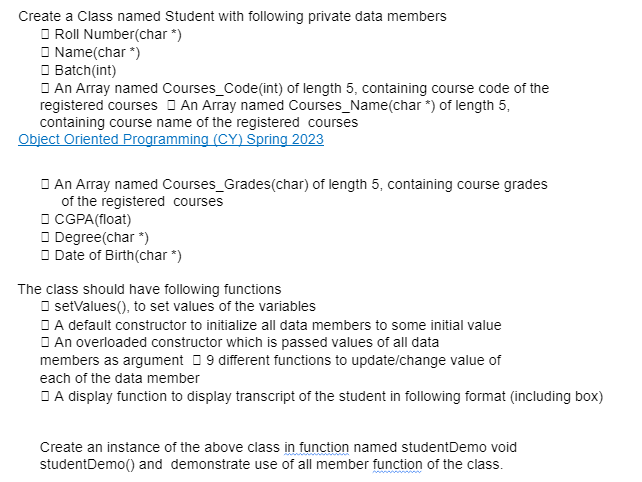 Solved Create a Class named Student with following private | Chegg.com