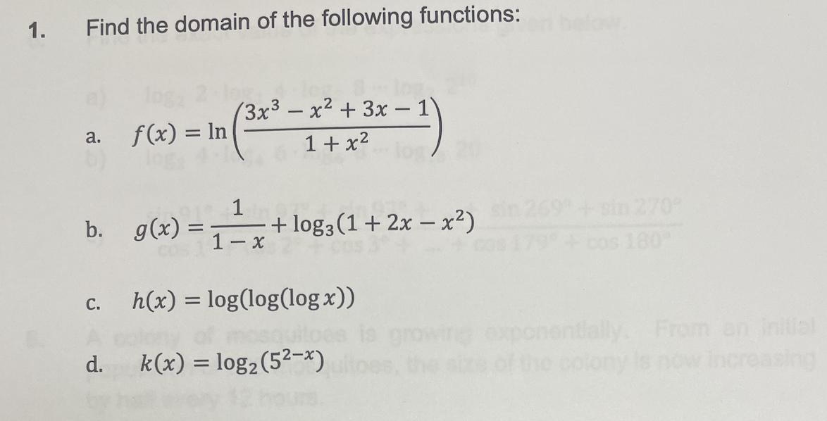 Solved Find The Domain Of The Following Functions A