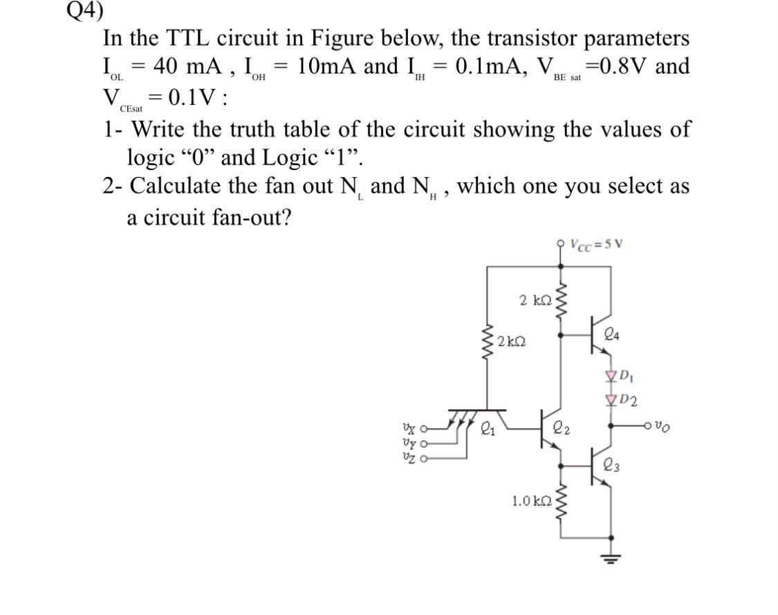 Solved Q4)In the TTL circuit in Figure below, the transistor | Chegg.com