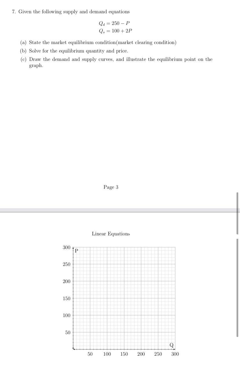 Solved 7. Given the following supply and demand equations Qd | Chegg.com