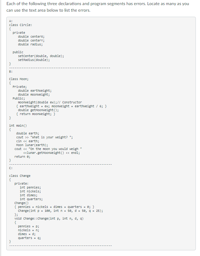 Solved Each of the following three declarations and program | Chegg.com