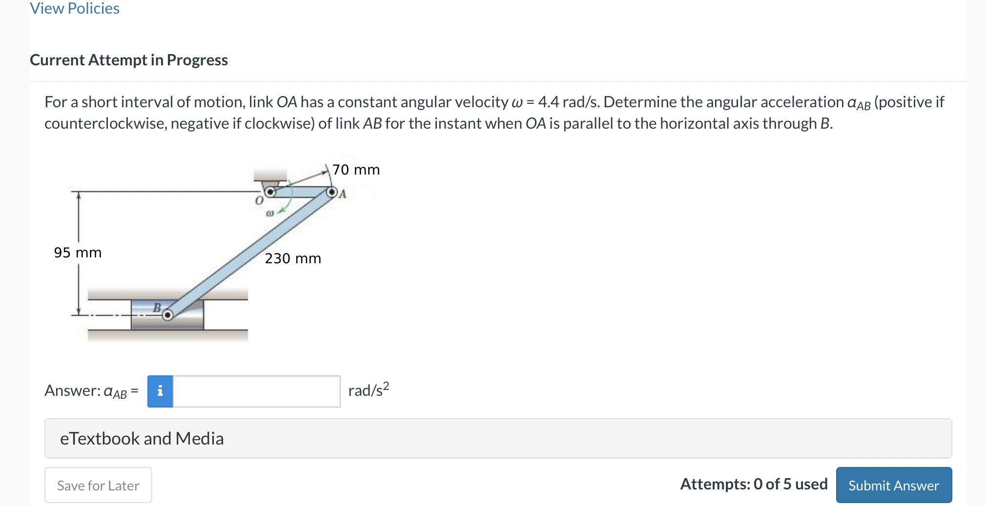 Solved For A Short Interval Of Motion, Link OA Has A | Chegg.com