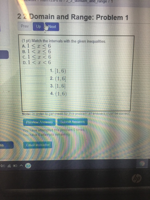 Solved 22 Domain And Range: Problem 1 Prev Up Next (1 Pt) | Chegg.com