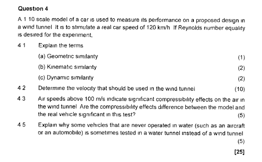 Solved Question 4 A 1 10 scale model of a car is used to | Chegg.com