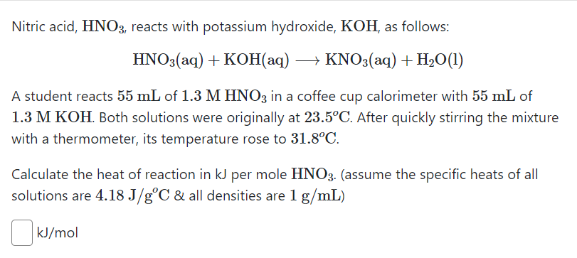 Solved Nitric acid, HNO3, reacts with potassium hydroxide, | Chegg.com