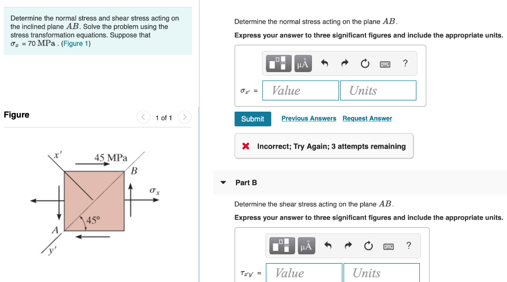 Solved Determine the normal stress and shear stress acting | Chegg.com