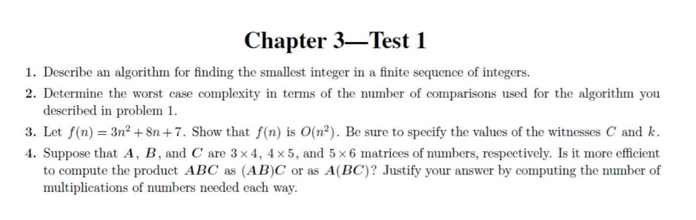 Solved Chapter 3—Test 1 1. Describe An Algorithm For Finding | Chegg.com