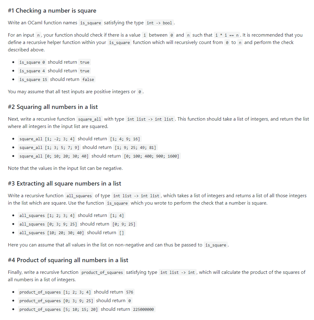 Solved #1 Checking a number is square Write an OCaml | Chegg.com