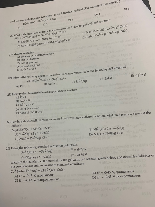 Solved E) 6 D) 2 19) How many electrons are transferred in | Chegg.com