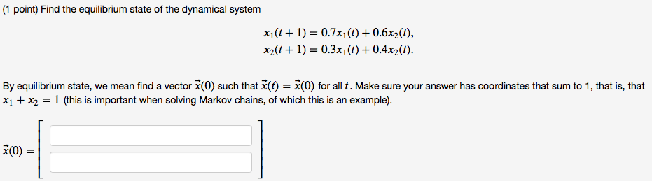 Solved (1 point) Find the equilibrium state of the dynamical | Chegg.com