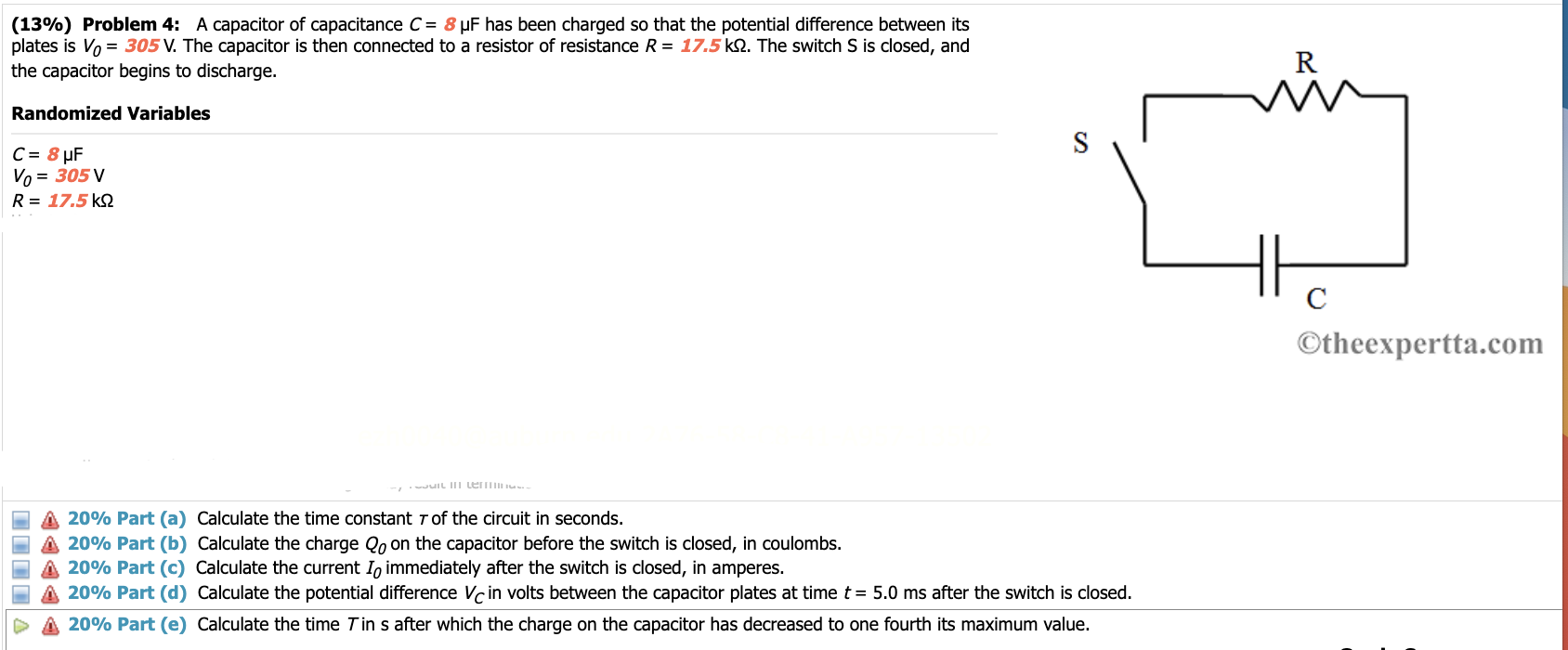 Solved (13%) Problem 4: A Capacitor Of Capacitance C = 8 μF | Chegg.com