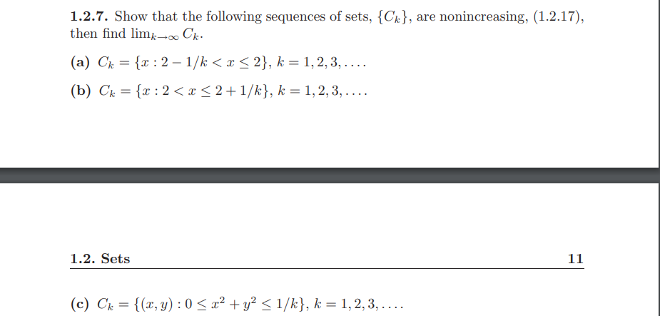 Solved 1.2.7. Show that the following sequences of sets, | Chegg.com