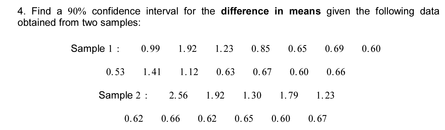 Solved 4. Find a 90% confidence interval for the difference | Chegg.com