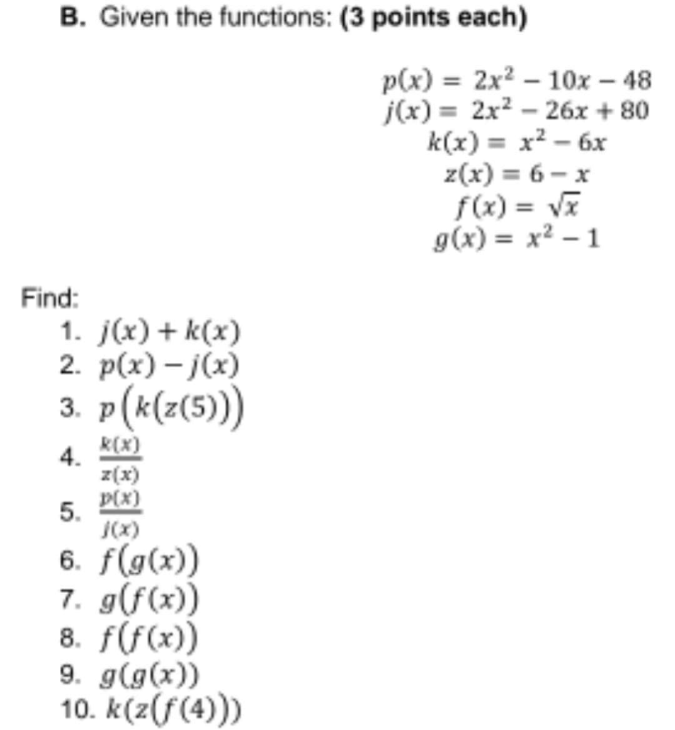 B Given The Functions 3 Points Each P X 2x2 Chegg Com