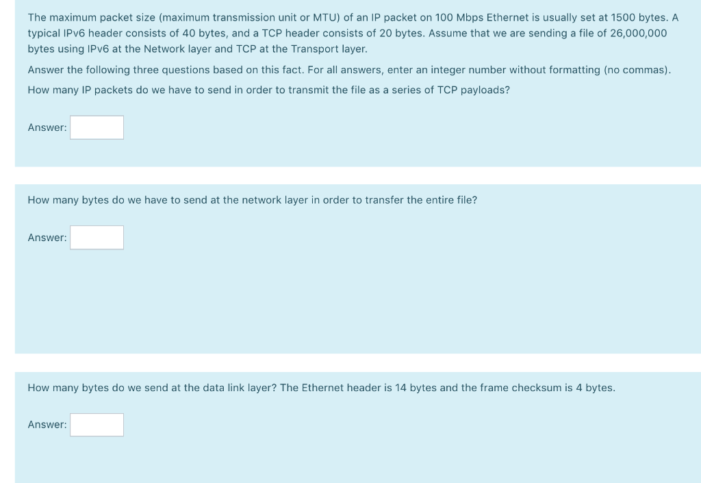 The maximum packet size (maximum transmission unit or