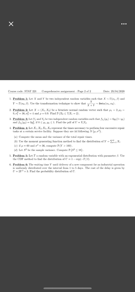 Solved Course code: STAT 221 Comprehensive assignement - | Chegg.com