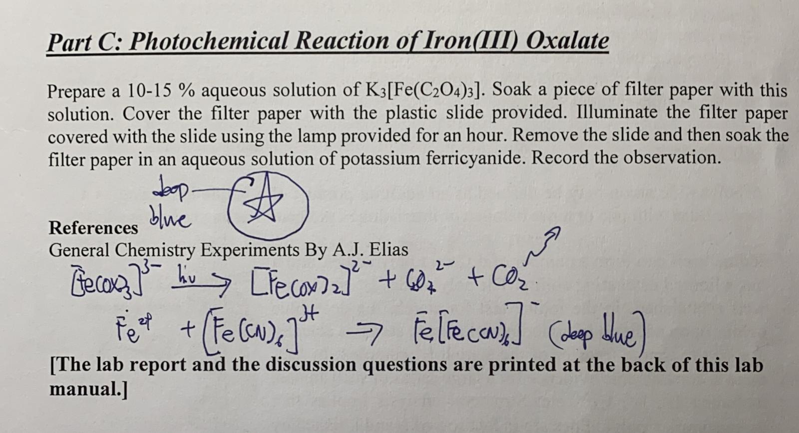 Solved Part C Photochemical Reaction of Iron(III) Oxalate