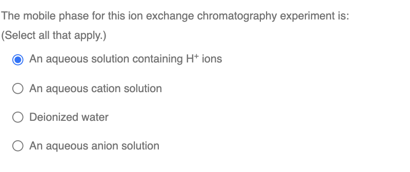 the mobile phase for this ion exchange chromatography experiment is