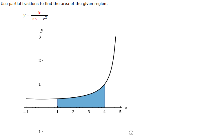Solved Use partial fractions to ﻿find the area of ﻿the given | Chegg.com