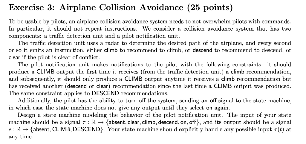 Exercise 3: Airplane Collision Avoidance (25 points) | Chegg.com