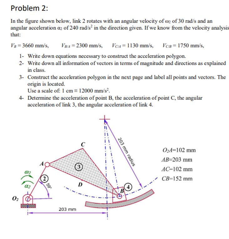 Solved Problem 2: In The Figure Shown Below, Link 2 Rotates | Chegg.com