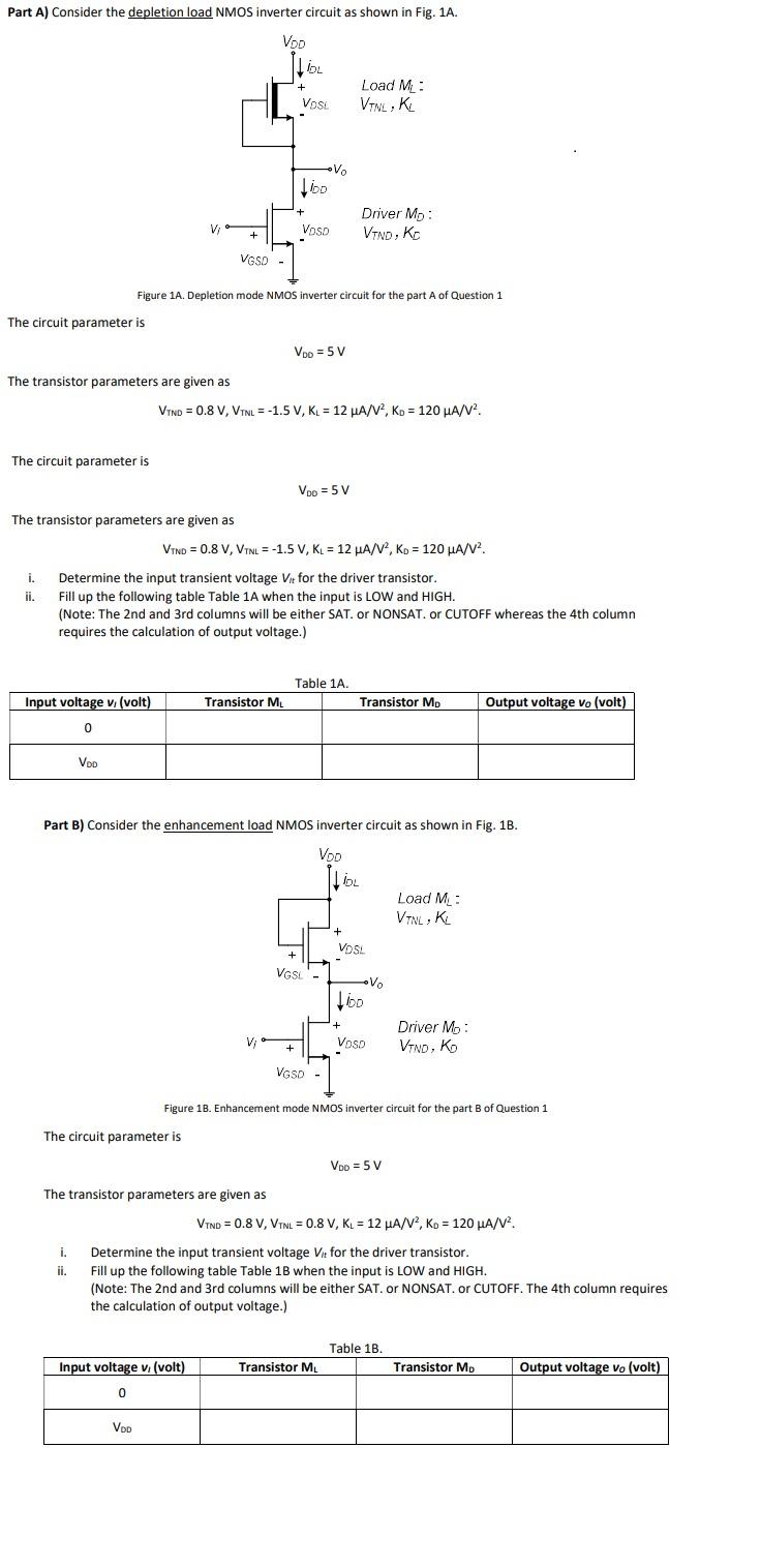 Solved Part A) Consider the depletion load NMOS inverter | Chegg.com
