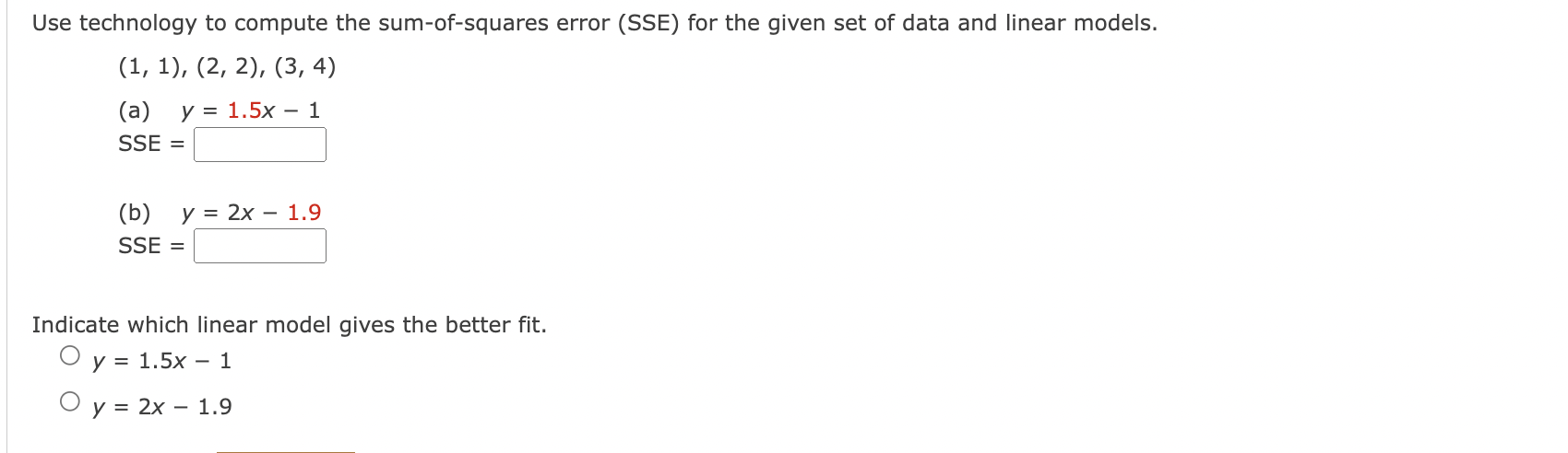 [Solved]: Use technology to compute the sum-of-squares err