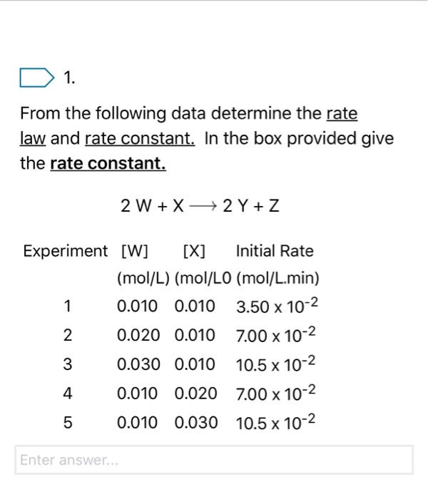 Solved From the following data determine the rate law and | Chegg.com