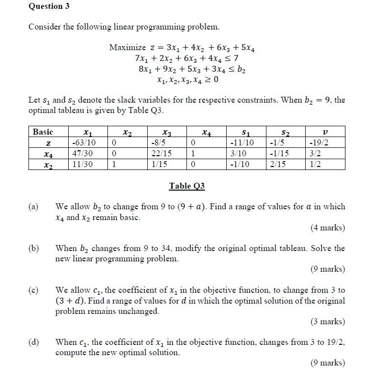 Solved Question 3 Consider the following linear programming | Chegg.com