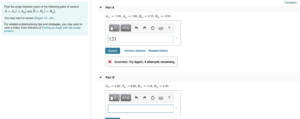 Solved Constants Find the angle between each of the | Chegg.com