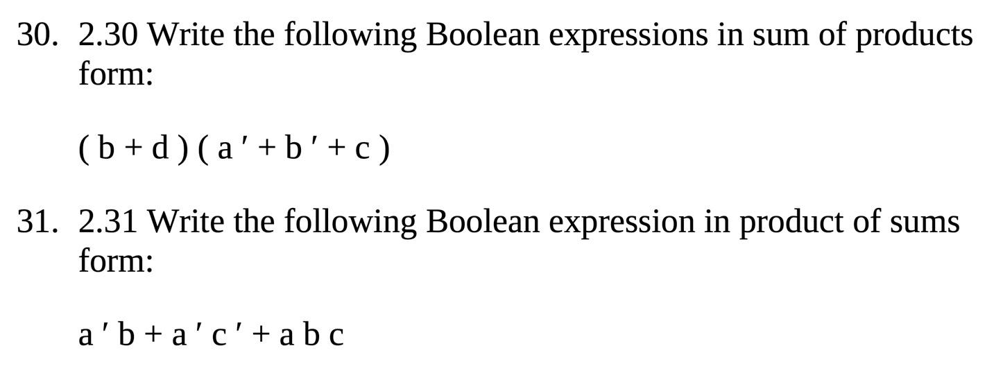 Solved 30. 2.30 Write The Following Boolean Expressions In | Chegg.com