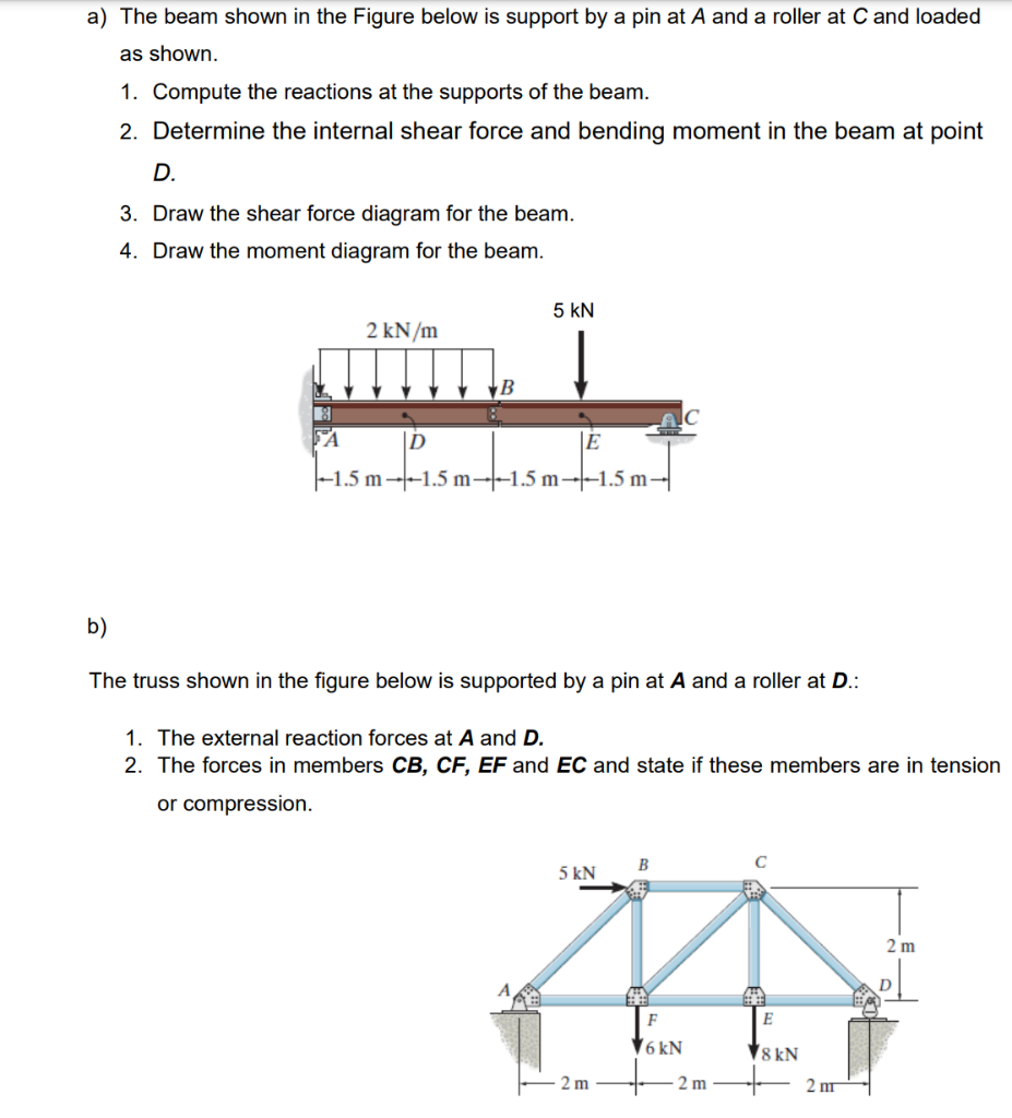 Solved A) The Beam Shown In The Figure Below Is Support By A | Chegg.com