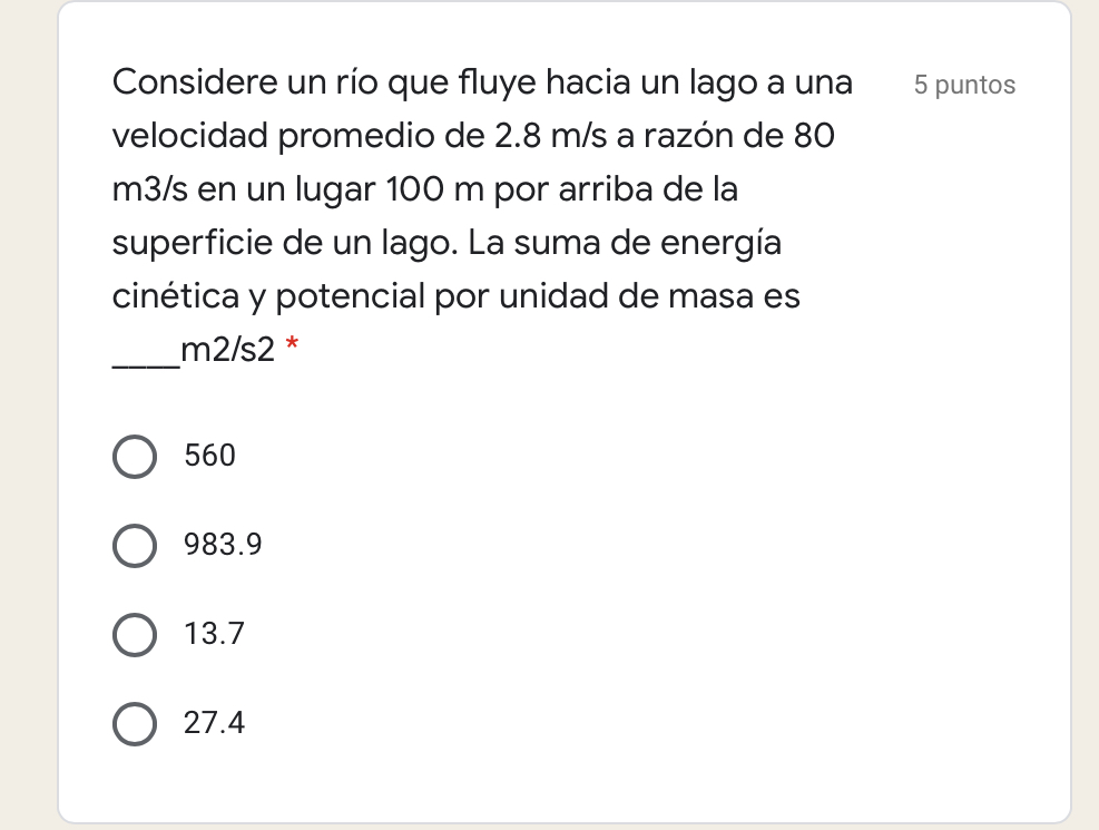 5 puntos Considere un río que fluye hacia un lago a | Chegg.com