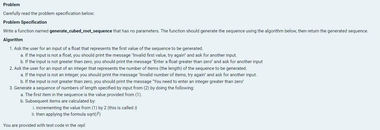 Solved Problem Carefully read the problem specification | Chegg.com