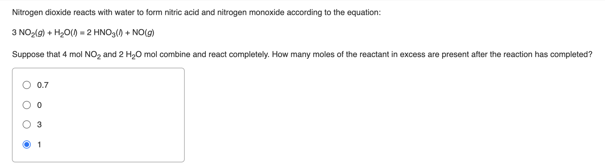Solved Nitrogen dioxide reacts with water to form nitric