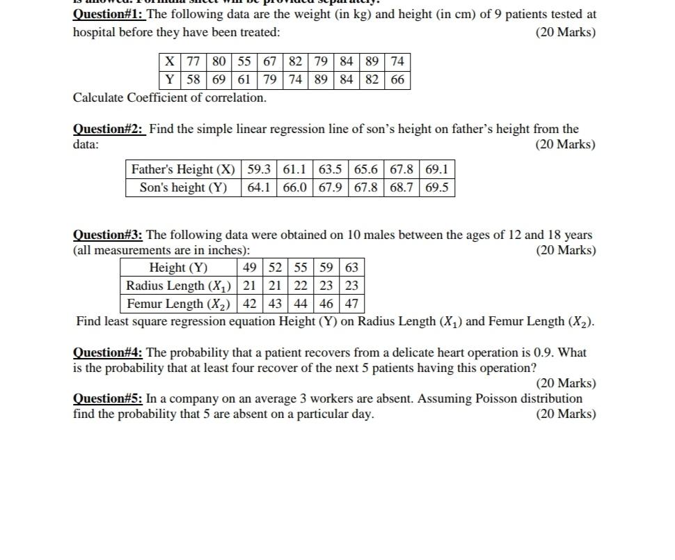 Question 1 The Following Data Are The Weight In Kg Chegg Com