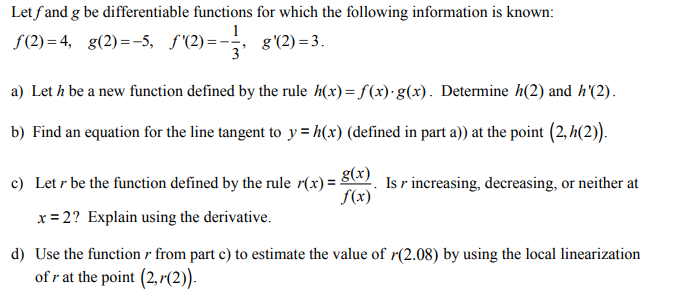 Solved Let F And G Be Differentiable Functions For Which Chegg Com