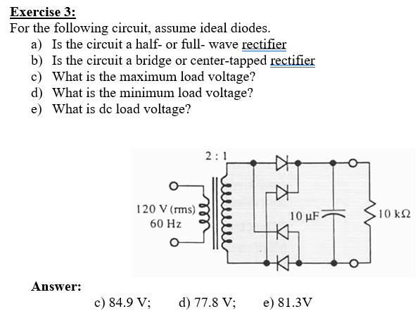 Solved Exercise 3: For the following circuit, assume ideal | Chegg.com