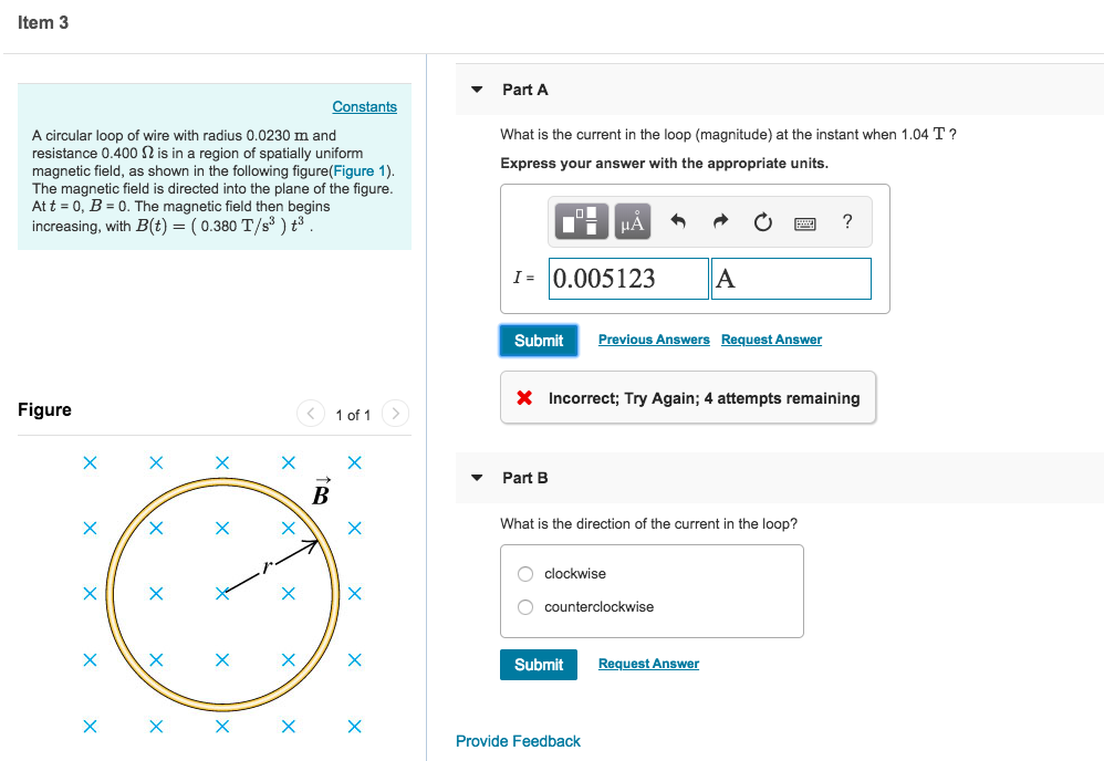 Solved Item 3 Part A stan What is the current in the loop | Chegg.com