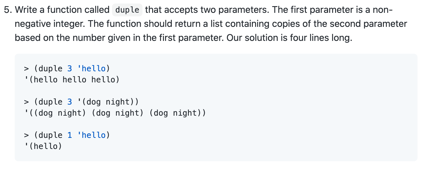 Solved 5. Write a function called duple that accepts two | Chegg.com